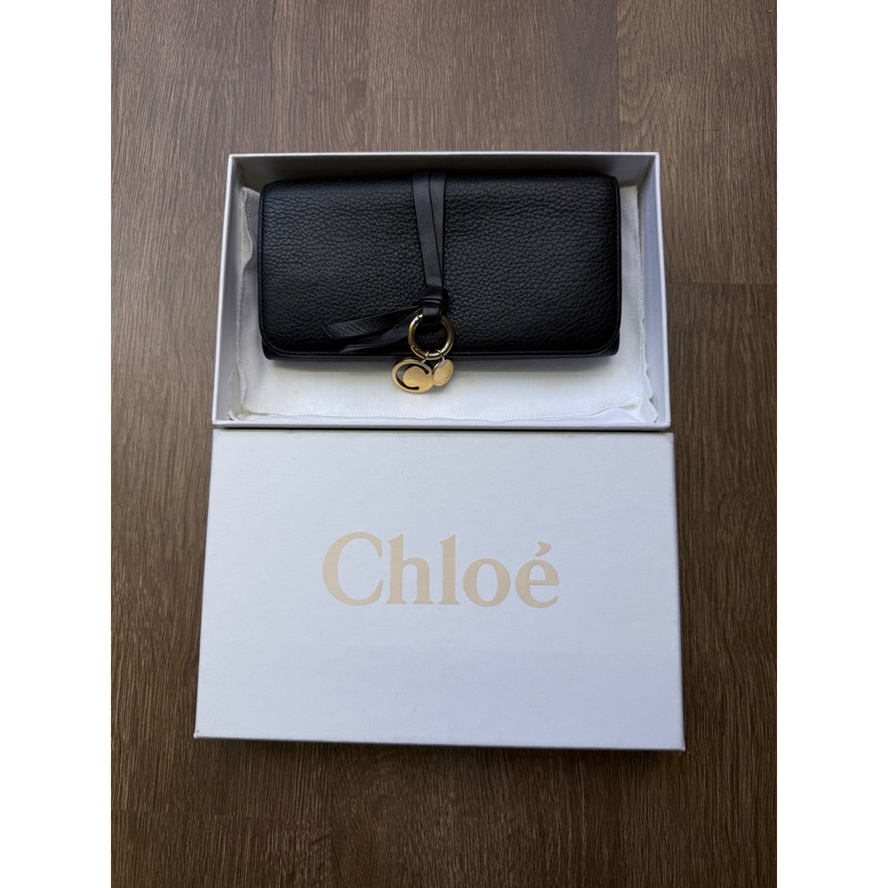 Chloé Black Leather Long Wallet with Gold-Tone Logo Charms